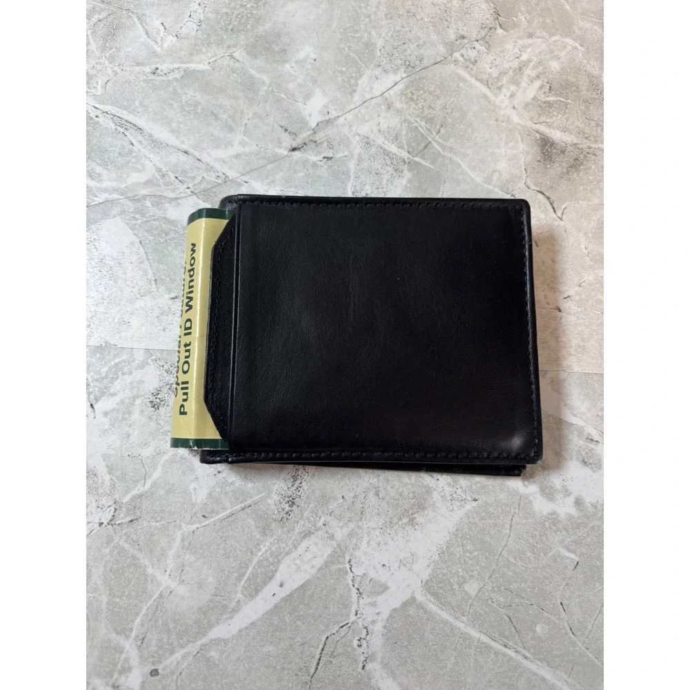 Rolfs Mens Black Full Grain Italian Lambskin Leather‎ Bifold Wallet Pull Out ID